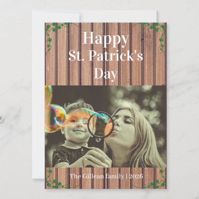 Tarjeta Festiva Happy St. patrick's day Shamrocks family one photo (Anverso)