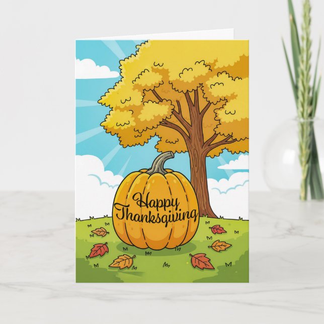 Tarjeta Festiva Happy Thanksgiving Fall Pumpkin Illustration (Anverso)