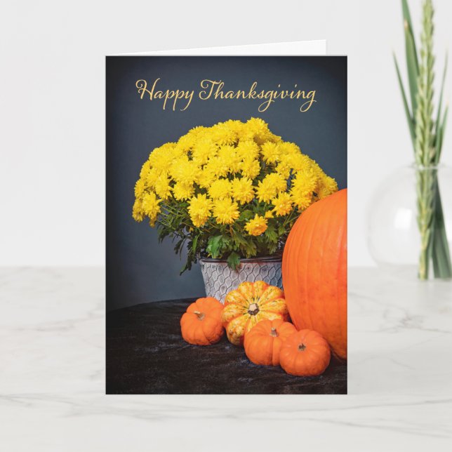 Tarjeta Festiva Happy Thanksgiving For Anyone Mums and Pumpkins  (Anverso)