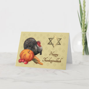Tarjeta Festiva Happy Thanksgivukkah Card - Turkey & Star of David