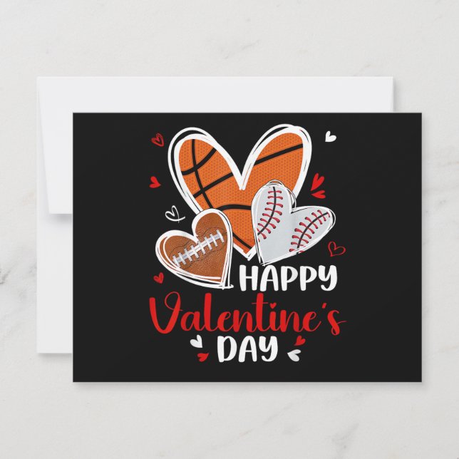 Tarjeta Festiva Happy Valentine Baseball Football Basketball Heart (Anverso)