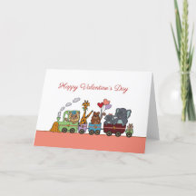 Happy Valentine card  - funny train with animals