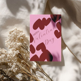 Tarjeta Festiva Happy Valentine’s Day – Burgundy Hearts on Pink