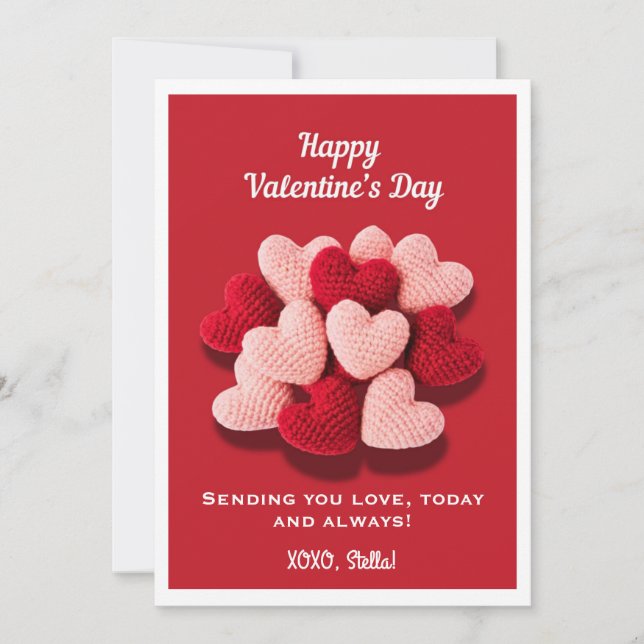 Tarjeta Festiva Happy Valentine’s Day Crochet Heart Flat Card  (Anverso)