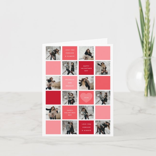 Tarjeta Festiva Happy Valentines Day 12 Photo Grid (Anverso)