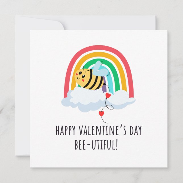 Tarjeta Festiva Happy Valentine's Day Bee-utiful Flat Card (Anverso)