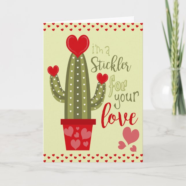 Tarjeta Festiva Happy Valentines Day Card Cactus Hearts Typography (Anverso)