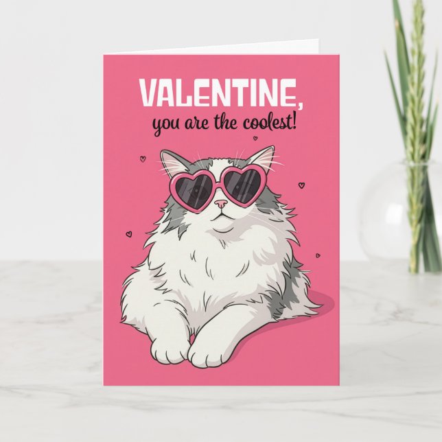 Tarjeta Festiva Happy Valentines Day Cat in Heart Glasses (Anverso)