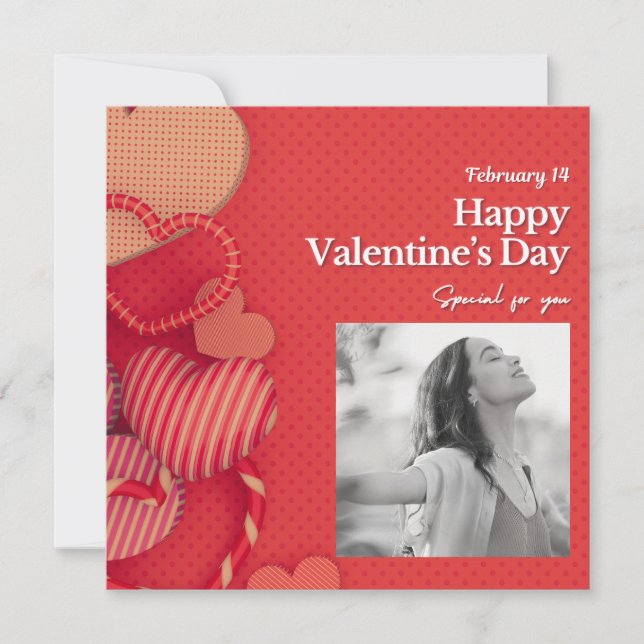 Tarjeta Festiva Happy valentine's day Custom Photo Red Hearts (Anverso)