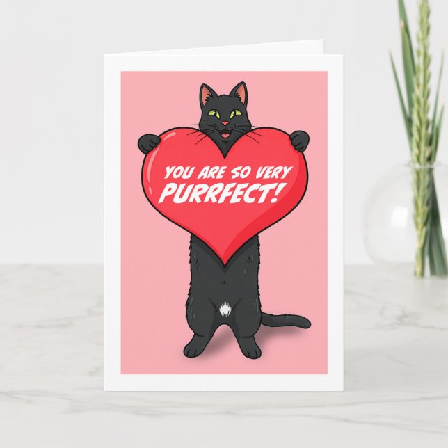 Tarjeta Festiva Happy Valentines Day For Anyone Cat Holding Heart  (Anverso)