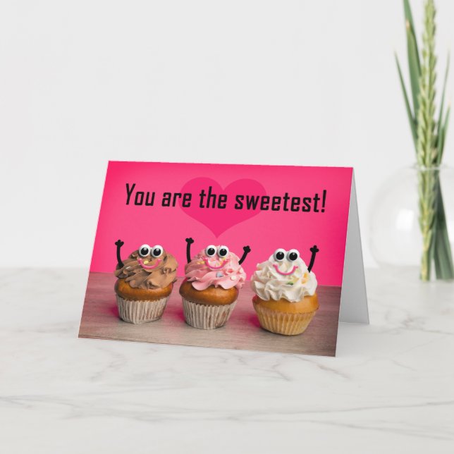 Tarjeta Festiva Happy Valentines Day For Anyone Sweetest Cupcakes  (Anverso)