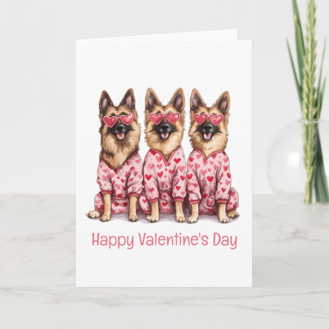 Tarjeta Festiva Happy Valentines Day German Shepherd Dogs (Anverso)