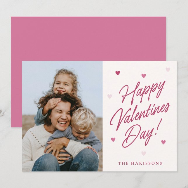 Tarjeta Festiva Happy Valentines Day Heart family Photo Card (Anverso / Reverso)