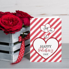 Tarjeta Festiva Happy Valentine's Day Hearts Chalk Stripes Folded
