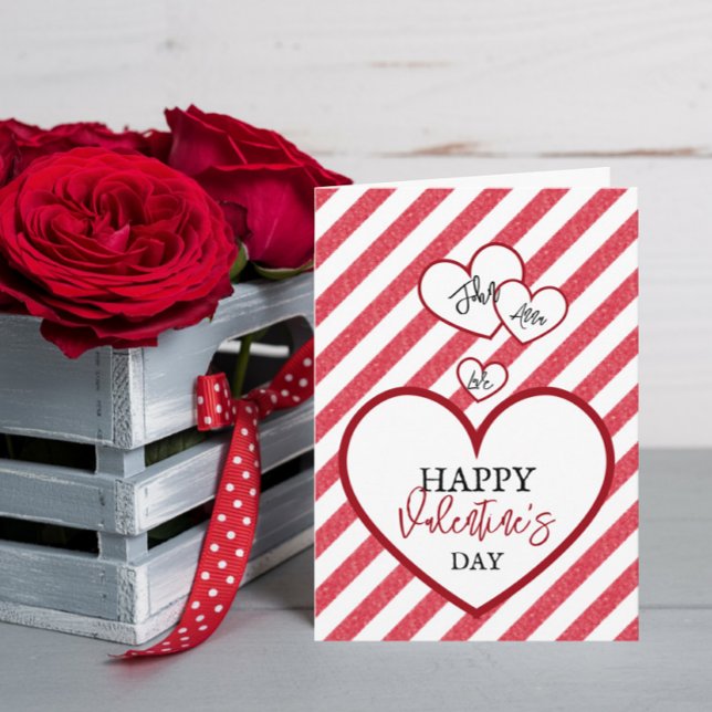 Tarjeta Festiva Happy Valentine's Day Hearts Chalk Stripes Folded (Subido por el creador)