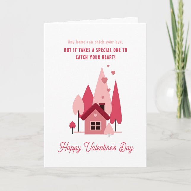 Tarjeta Festiva Happy Valentine's Day Real Estate Heart Spruces (Anverso)