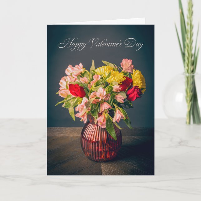 Tarjeta Festiva Happy Valentines Day Vase of Flowers General (Anverso)