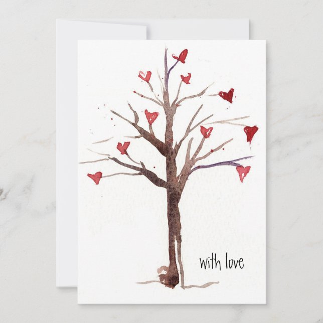 Tarjeta Festiva Happy Valentine's Day with Love Red Heart Tree (Anverso)