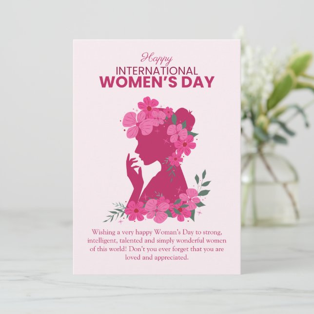 Tarjeta Festiva Happy Women's Day floral Women Illustration (Anverso de pie)