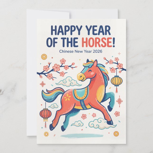 Tarjeta Festiva Happy Year of the Horse 2026 - Chinese New Year (Anverso)