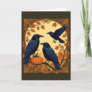 Tarjeta Festiva Harbingers Ravens Preparándose Para Halloween
