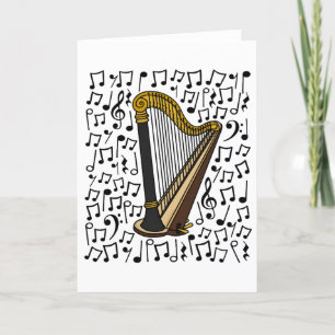 Tarjeta Festiva Harp Musical Notes Harpist String Music Teacher