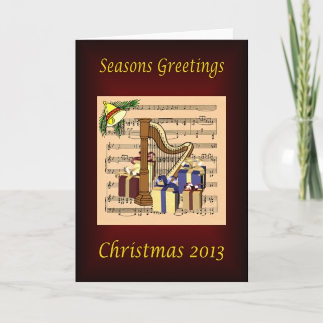 Tarjeta Festiva Harp & Navidades Regalos ~ Fondo de la música de h (Anverso)