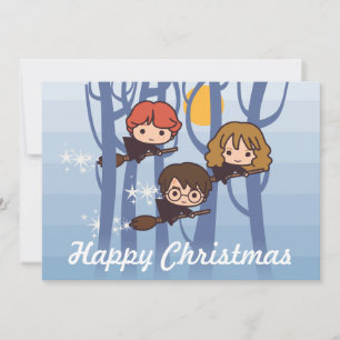 Tarjeta Festiva Harry, Ron Y Hermione Volando En Navidades De Bosq