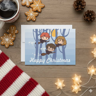 Tarjeta Festiva Harry, Ron Y Hermione Volando En Navidades De Bosq