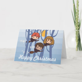 Tarjeta Festiva Harry, Ron Y Hermione Volando En Navidades De Bosq