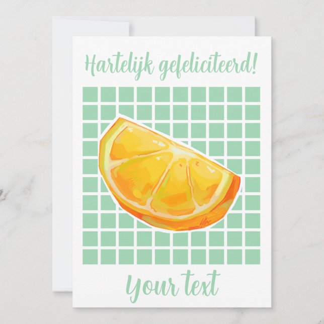 Tarjeta Festiva Hartelijk gefeliciteerd sinaasappel  (Anverso)
