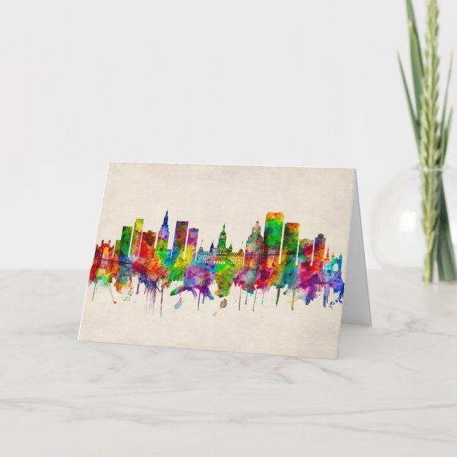 Tarjeta Festiva Hartford Connecticut Skyline (Anverso)