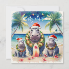 Tarjeta Festiva Hawaii Hippo celebrating Christmas at the beach 
