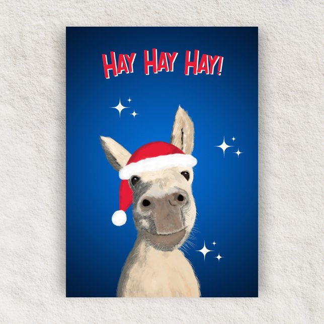 Tarjeta Festiva Hay Hay Hay Hay Pun Donkey Santa Hat Navidades (Subido por el creador)