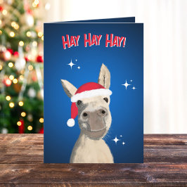 Tarjeta Festiva Hay hay hay un Donkey Santa Hat