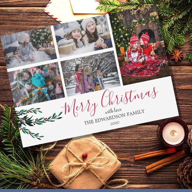 Tarjeta Festiva Haz de tu propia familia Navidades de bayas de col (Make your own family collage berries Christmas Holiday Card. Very personal and unique Christmas card)