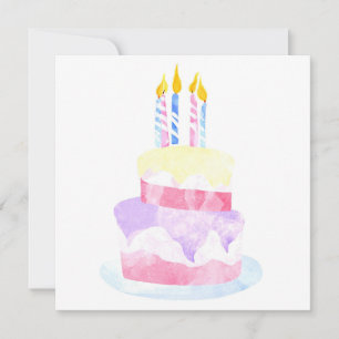 Tarjeta Festiva Haz un Deseo   Torta de Cumpleaños Feliz Acuarela