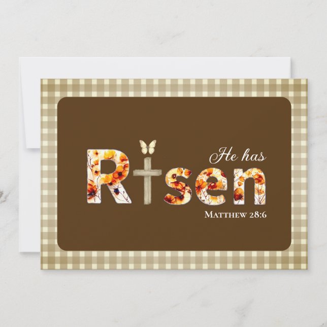 Tarjeta Festiva He has Risen Bible Verse Cross Religious Easter  (Anverso)