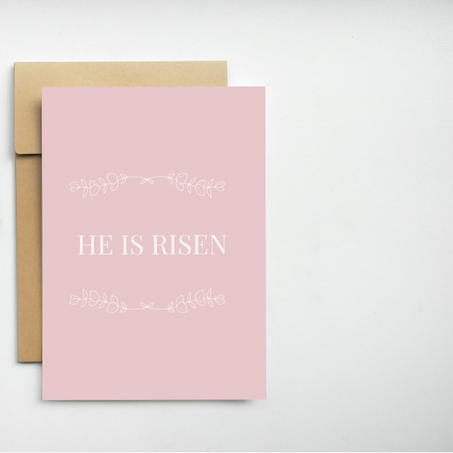 Tarjeta Festiva He Is Risen Christian Easter Card – Soft Pink (Subido por el creador)