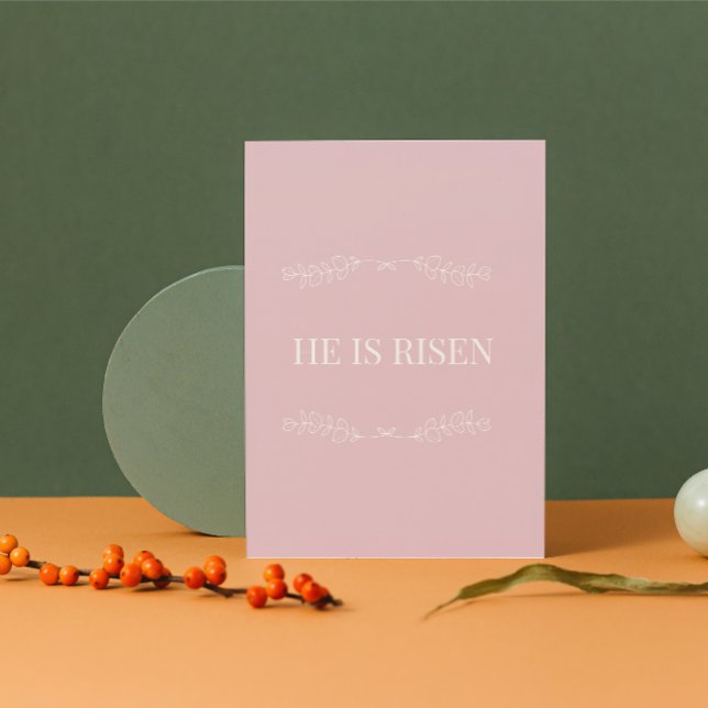 Tarjeta Festiva He Is Risen Christian Easter Card – Soft Pink (Celebrate His Resurrection — A Card That Brings Hope)