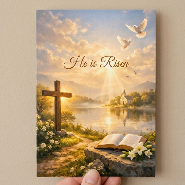 Tarjeta Festiva He Is Risen Christian Easter Resurrection Flat  (Subido por el creador)