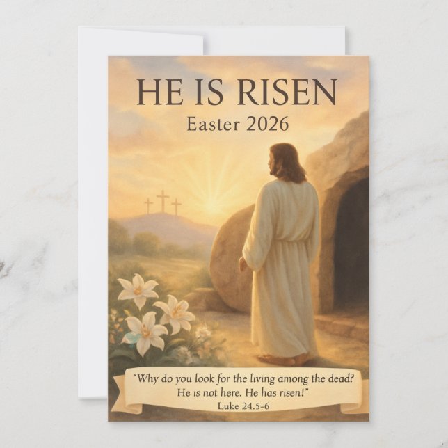 Tarjeta Festiva He Is Risen Easter 2026 Jesus Christian Card (Anverso)