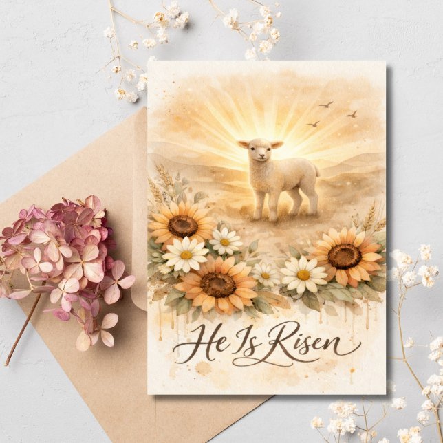 Tarjeta Festiva He is Risen Easter Lamb Christian Religious  (Easter Lamb, He is Risen, Christian Religious Catholic Easter Card. Printed or Digital)