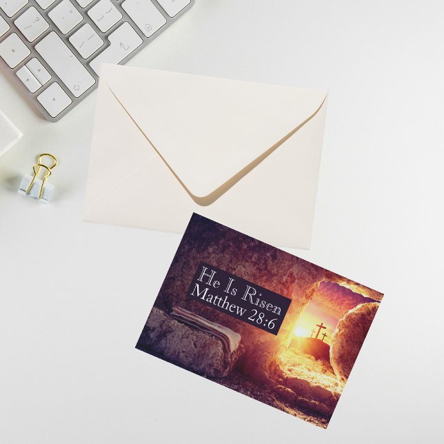Tarjeta Festiva He Is Risen Three Crosses Empty Tomb Printable (He Is Risen Three Crosses Empty Tomb Printable Holiday Card)