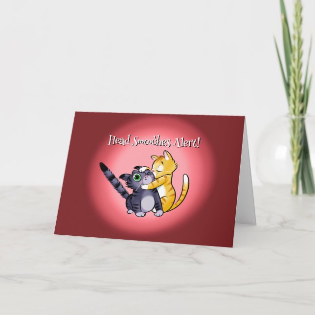Tarjeta Festiva HEAD SMOOCHES VALENTINE CATS de Jeff Willis Art (Anverso)