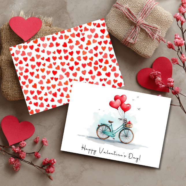 Tarjeta Festiva Heart Balloons & Bike Valentine's Day (Subido por el creador)
