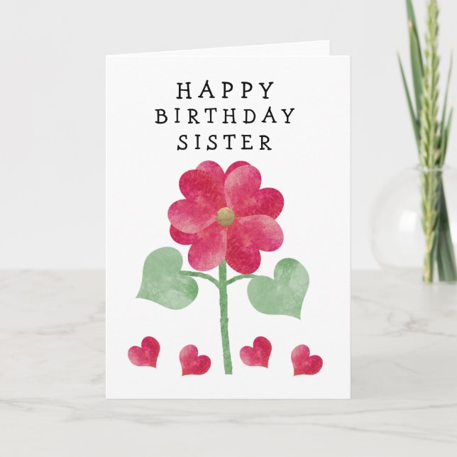 Tarjeta Festiva Heart Flower Feliz cumpleaños Rosa (Anverso)