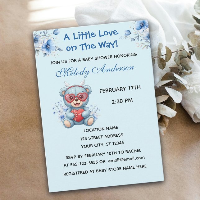 Tarjeta Festiva Heart Glasses Teddy Bear Blue Baby Shower Invite (Subido por el creador)
