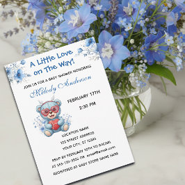 Tarjeta Festiva Heart Glasses Teddy Bear Blue Baby Shower Invite