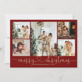 Tarjeta Festiva Heart Script Gold Red Merry Christmas 5 Photo